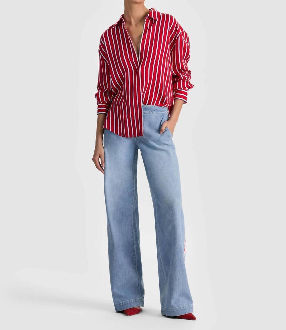 NEW ALICE + OLIVIA women's dimitra oversized button down shirt in teakwood chili